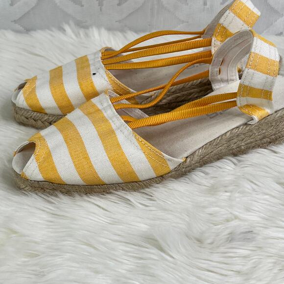 Chicos Jessa Lot of 2 Yellow & Pink Striped Espadrille Wedges Sandals Size 7 - Picture 6 of 12